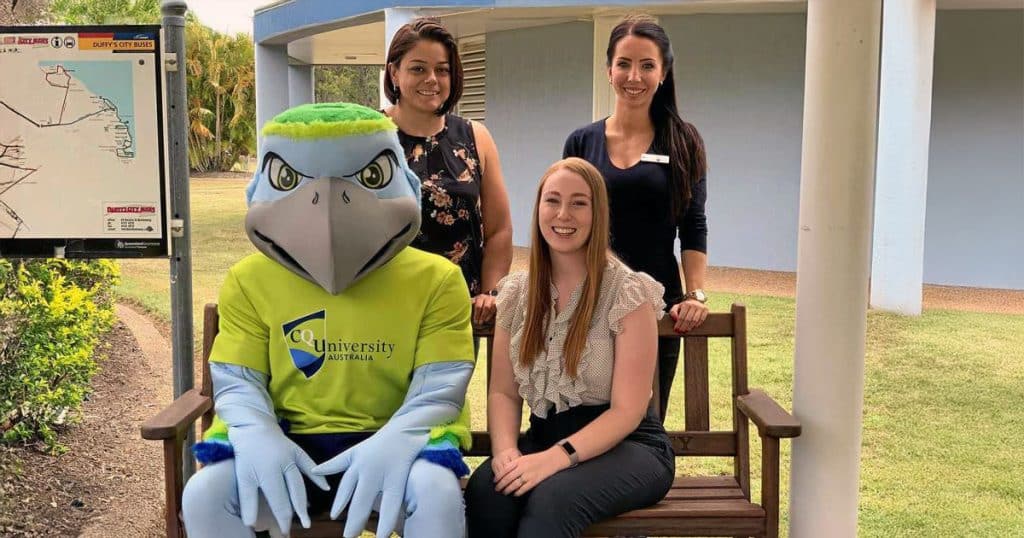 CQUniversity Bundaberg mascot with staff