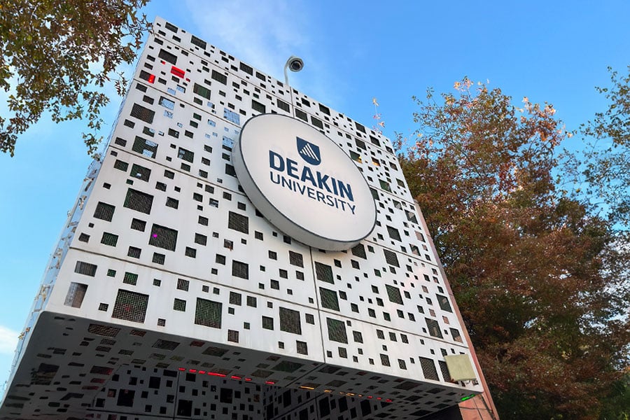 Deakin University logo on campus