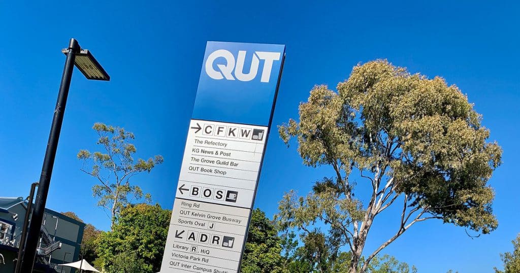 QUT signage on campus