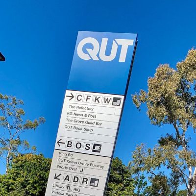 QUT signage on campus