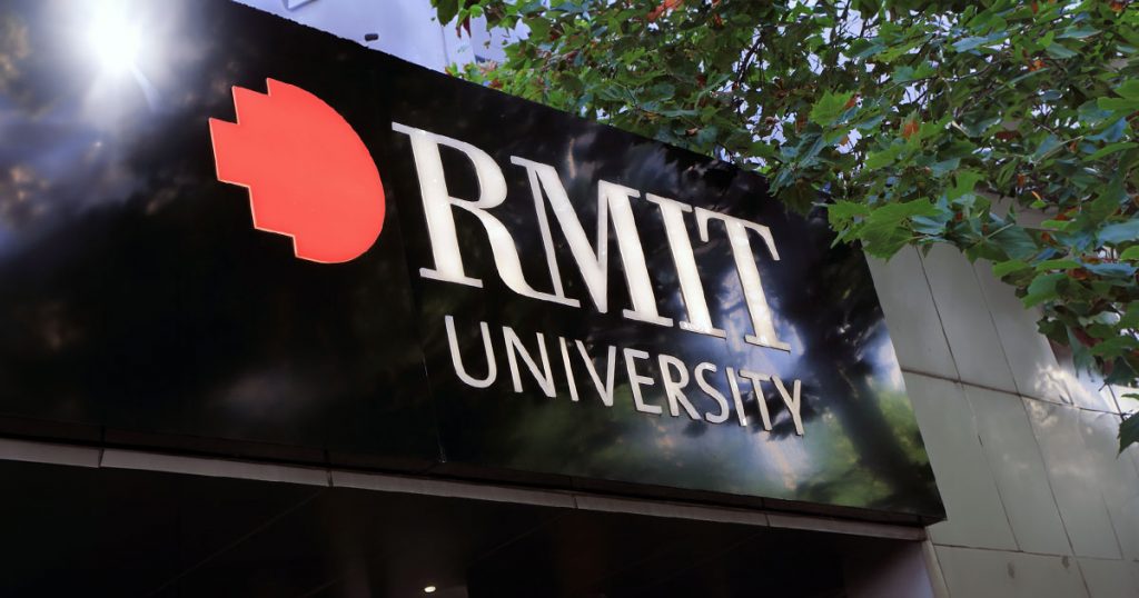 RMIT University city building entrance sign