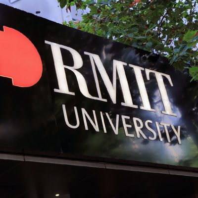 RMIT University city building entrance sign