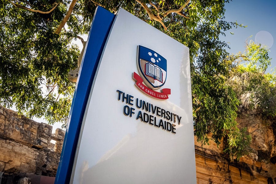 Adelaide University logo on campus