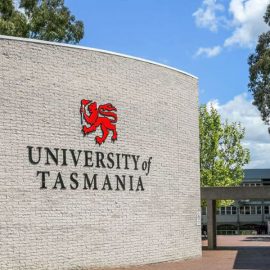 University of Tasmania logo on campus