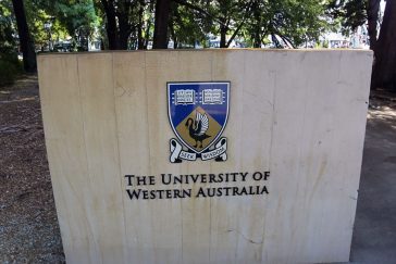 University of Western Australia logo on campus