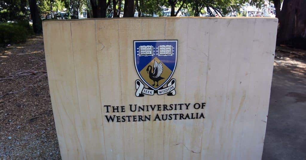 University of Western Australia logo on campus